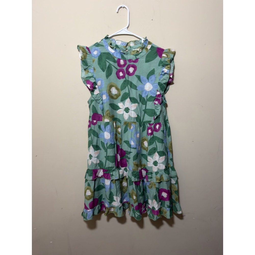 Bohemian Jodifl Floral Ruffle Tiered Babydoll Mini Dress Green Size Large
